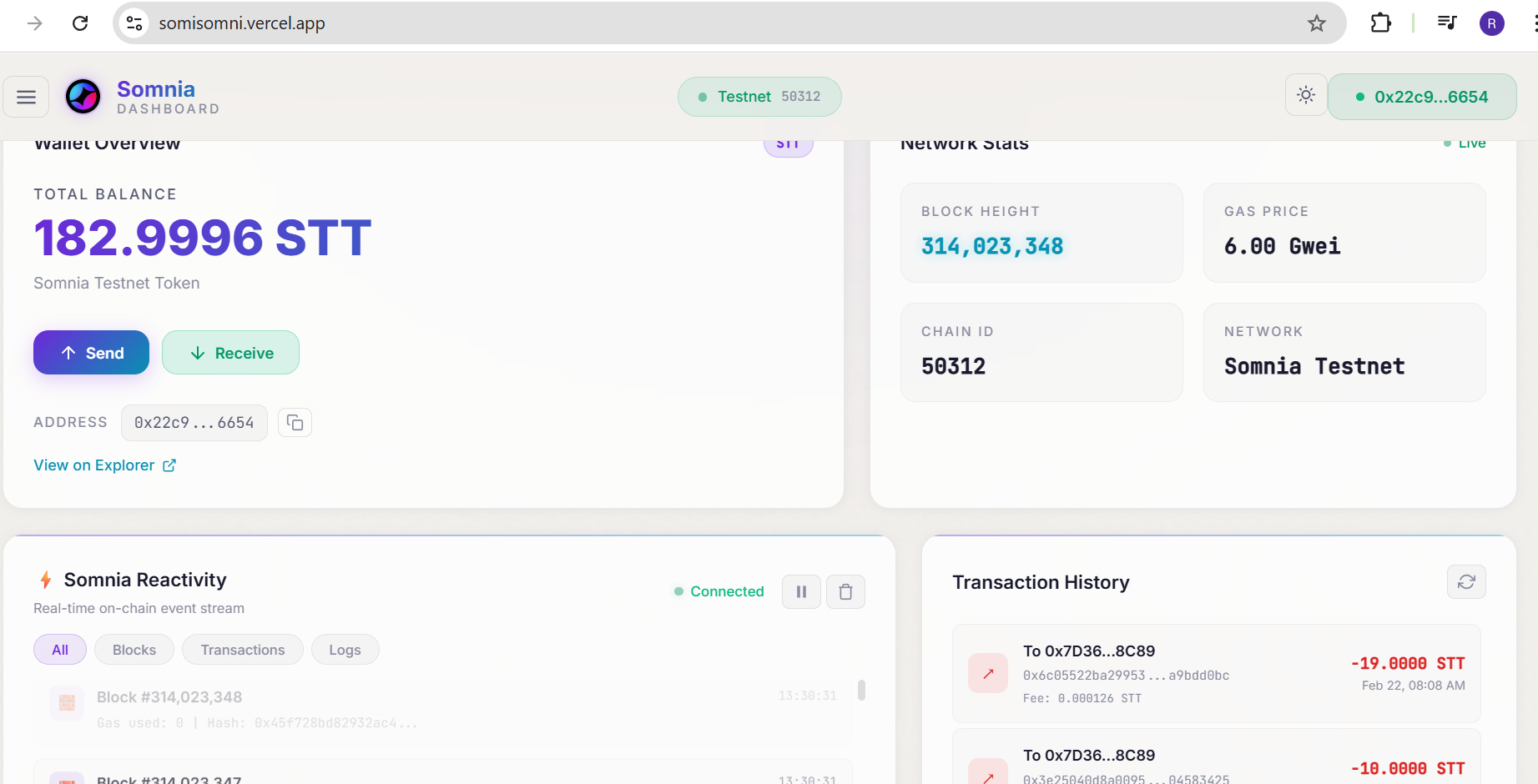 Somnia Dashboard